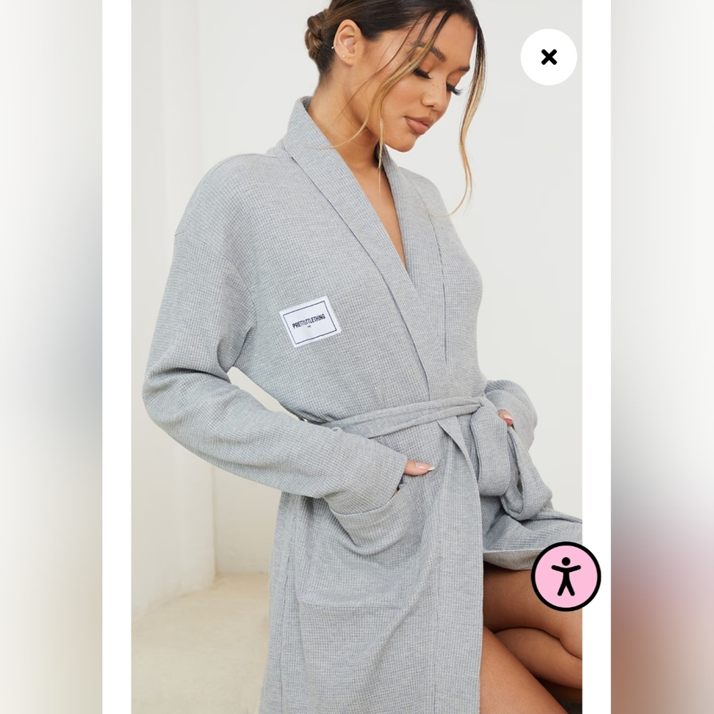 PRETTYLITTLETHING Home grey Waffle Bath Robe size xs nwt